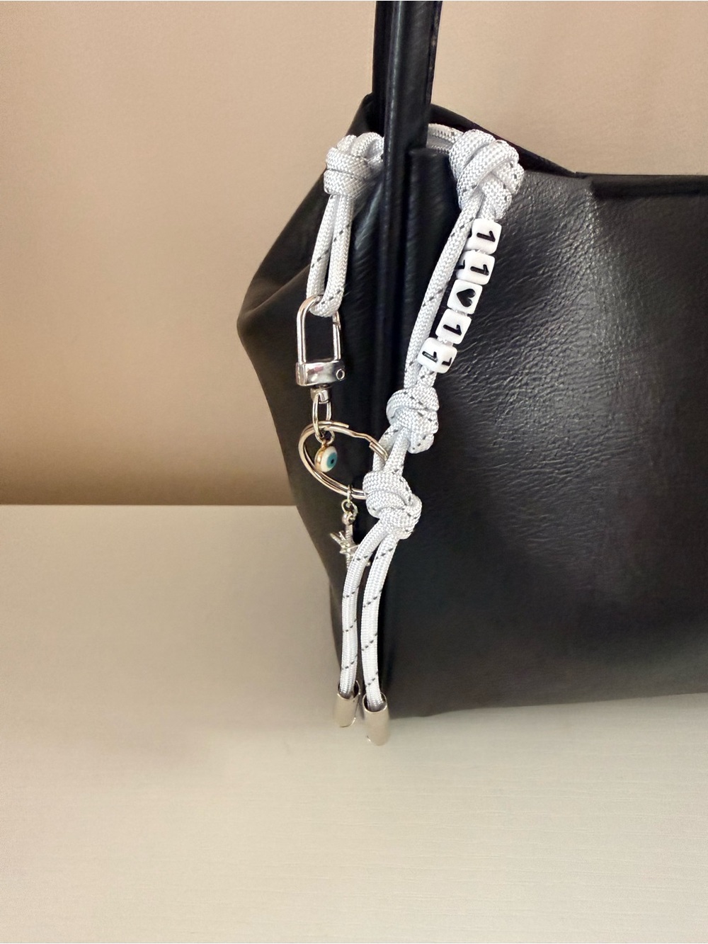 NEW Angel Number 11:11 Paracord Bag Charm White with Evil Eye + North Star - Picture 3 of 6